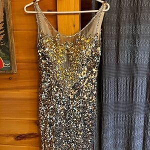 Dave & Johnny Gold and Silver Sequin Prom Dress